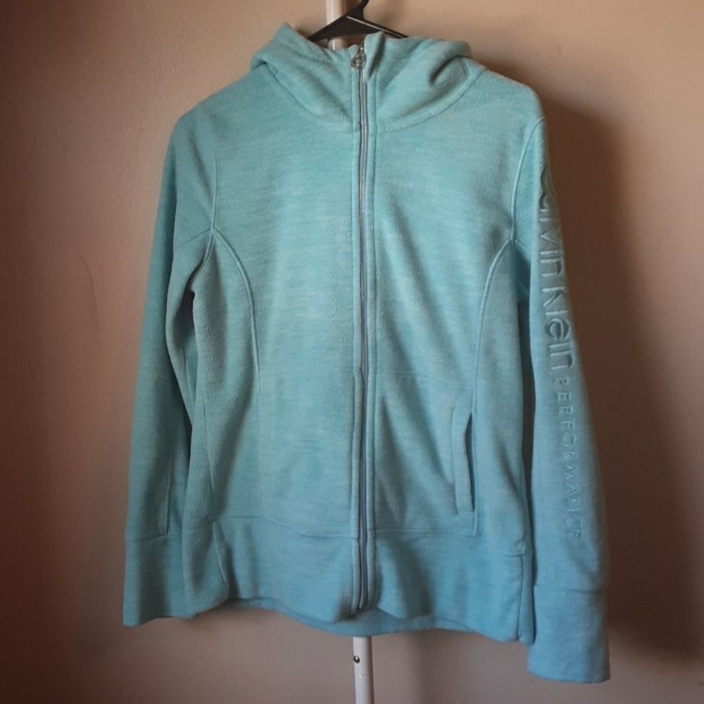 CALVIN KLEIN BLUE HOODIE FLEECE JACKET S (ZIPPER BROKEN)